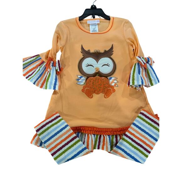 🎉Bonnie Jean Girls Owl Applique Tunic Top and Leggings 2 Pc Set- Size 5 - Picture 6 of 8
